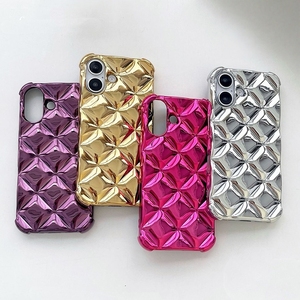 Funda de teléfono de rejilla de rombos 3D Rosa chapada brillante a la moda para <span class=keywords><strong>iPhone</strong></span> 16 Pro Max 15 13 14 <span class=keywords><strong>12</strong></span> 11 funda trasera de silicona suave - Product Image 1