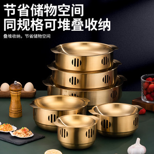 Korean-Style Stainless Steel Double-Ear Dry Boiler Gold Circular Commercial Alcohol Heater Seafood Crayfish Skewer Barbecue - Product Image 5