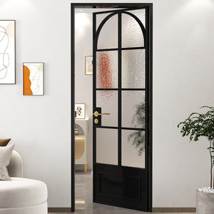 <span class=keywords><strong>Porte</strong></span> de séparation classique en verre trempé cintrée avec cadre fin en alliage d'aluminium pour coulissage intérieur cuisine et salle de bain - Product Image 1