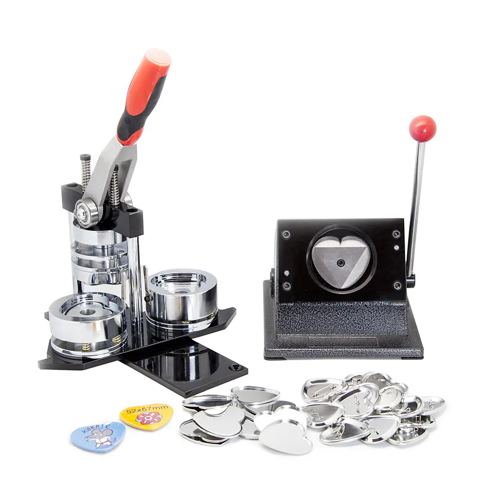 HOT SALE Heart Shape Button Maker Kit Badge Making Machine + Heart Paper Cutter + 1000個Heart Pin Button Badge Supplies