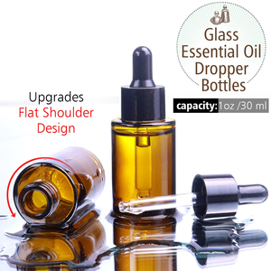 <b>Amber</b> clear Frosted 1 oz 1oz 30 ml 30ml Flat Shoulder Cylinder Glass Dropper <b>Bottle</b> for Serum Essential Oil 15 ml Frosted Glass - Product Image 2