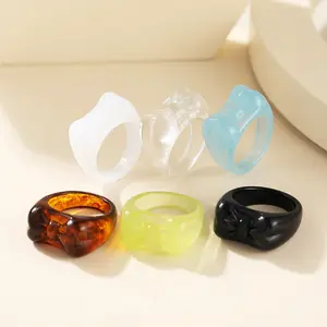 Hars Acryl Diamanten Ringen Kleurrijke Brede Dikke Dome Knuckle Transparante Plastic Vinger Stapelbaar Joint Ringen