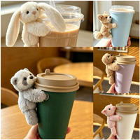 Boneka Hewan Mini Kustom Kedi, Mainan Boneka Plushie untuk Aksesori Dekorasi Cangkir Kopi