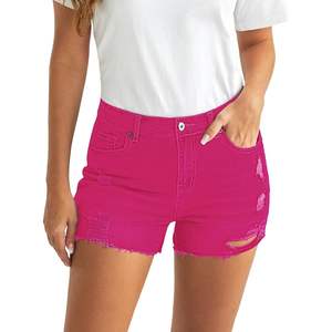 2025 pantalones cortos de mezclilla desgastados de cintura alta para mujer Pantalones Cargo Vintage con botones ajustados de cintura media Tallas X-Small XX-Large Blue - Product Image 5