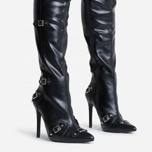 New Style Women Metal Buckles Show Stage Over Knee <b>Boots</b> High Heels Stiletto Shoes Ladies Cool Long Booties - Product Image 5