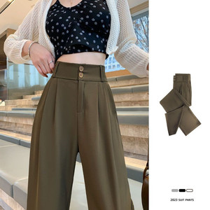 <span class=keywords><strong>Pantaloni</strong></span> Casual dritti a vita alta da donna con <span class=keywords><strong>doppio</strong></span> <span class=keywords><strong>bottone</strong></span> nuova collezione Vintage primavera autunno ampia gamba larga - Product Image 1