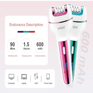 เครื่องกำจัดขน VGR V-732 IPX5 สำหรับผู้หญิง เครื่องโกนขนไฟฟ้า ชุดอุปกรณ์ดูแลขน กำจัดหนังด้าน สำหรับใบหน้า ลำตัว บริเวณขาหนีบ เครื่องเล็มขนบิกินี่ กำจัดขน - Product Image 5