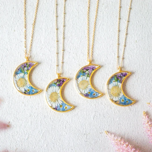 Collar de flor de Luna prensado hoja de girasol natural <span class=keywords><strong>Margarita</strong></span> blanca collar con colgante de luna creciente para mujer - Product Image 4