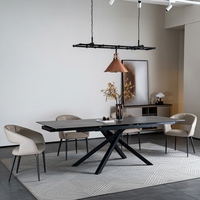Ensemble de table à manger rectangulaire rétractable en céramique avec pieds en acier au carbone, prix de gros