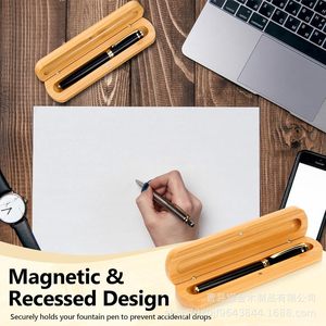 Estuche de Madera para Pluma Estilográfica, Caja de Almacenamiento Individual con Diseño Magnético, Caja de Regalo de Oficina para Hombres y Mujeres, Madera de Bambú - Product Image 5