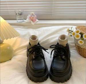 Nouveaux Mocassins Plateformes Épaisse Semelle en Cuir Beige Imperméables Vintage pour Femme Printemps-Été-Automne - Product Image 6