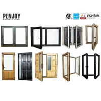Fenêtre à battant moderne PENJOY en bois recouvert d'aluminium, double vitrage trempé, moustiquaire en acier inoxydable, pour chambre et extérieur