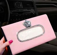 Boîte à mouchoirs de voiture en cuir et cristal JingBo, multifonctionnelle, luxueuse et élégante, porte-serviettes pour pare-soleil, accessoire d'intérieur de voiture