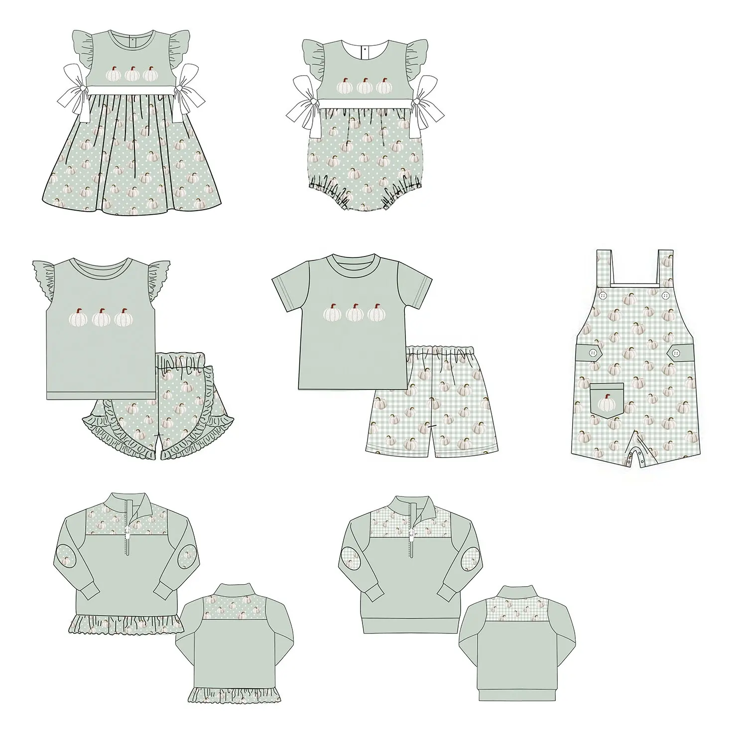 Puresun Newest Designs Children's Clothing White Pumpkins Embroidery Cotton Baby Girl Clothes Halloween Boutique Girl Clothing 