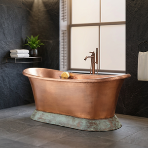 Bañera Ovalada de Cobre Independiente - Bañera Metálica Resistente para Adultos, Artesanía India de Lujo, Sin Tapa - Product Image 1