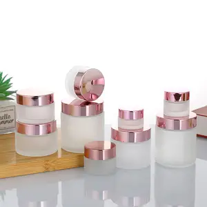 Empty Cosmetic Containers Face Night Cream Clear Frosted Matte Skin Care Glass Jar With Gold Pink Lid Saffron Jar