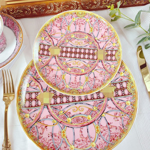 Juego de Vajilla de Porcelana Fina de 4 Piezas Estilo Palacio Europeo Antiguo para Fiestas, con Incrustaciones Doradas, Color Rosa, para Mesa Occidental - Product Image 2