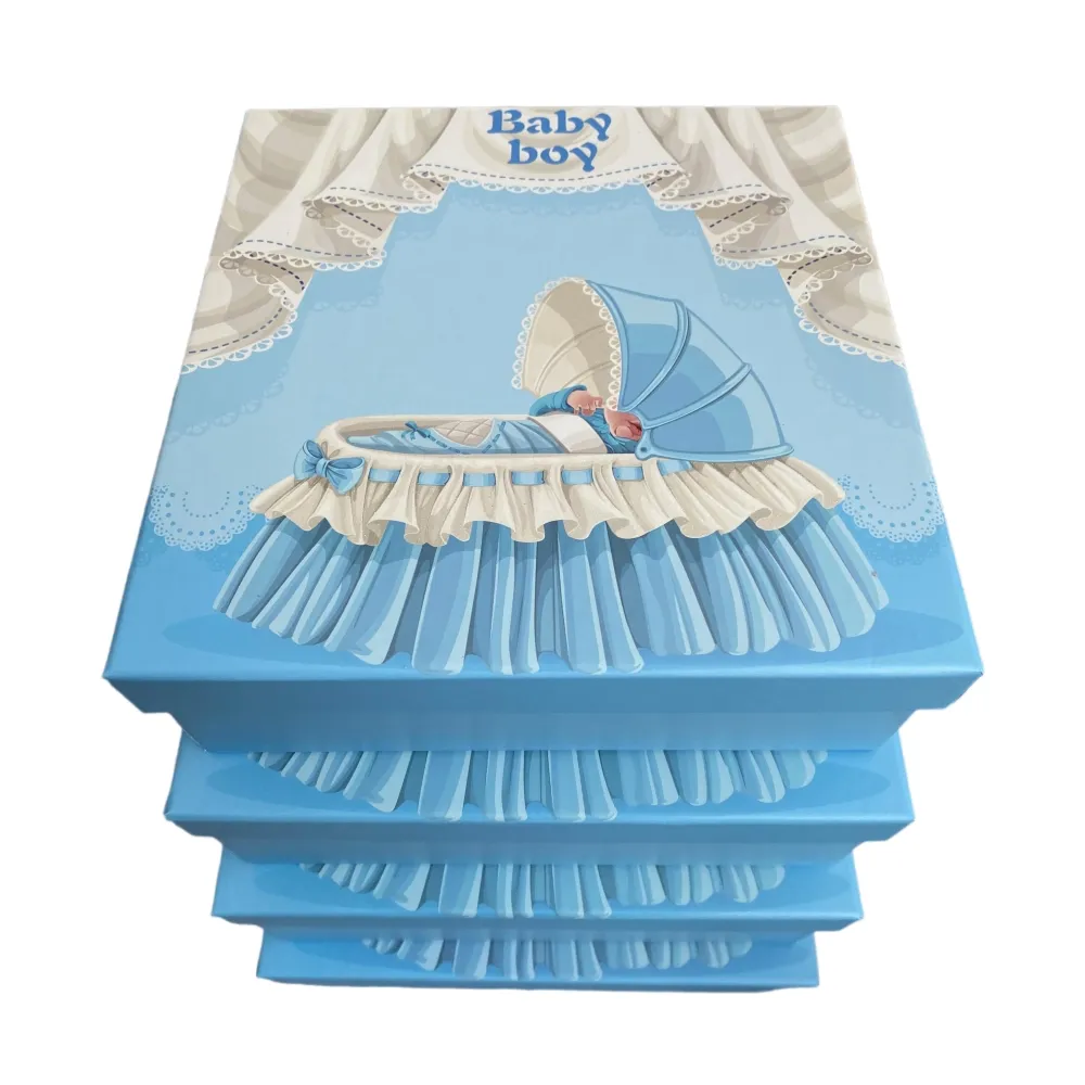 En stock couvercle et base en papier carton nouveau-né bébé garçon bébé fille coffret d'emballage cadeau prix d'usine