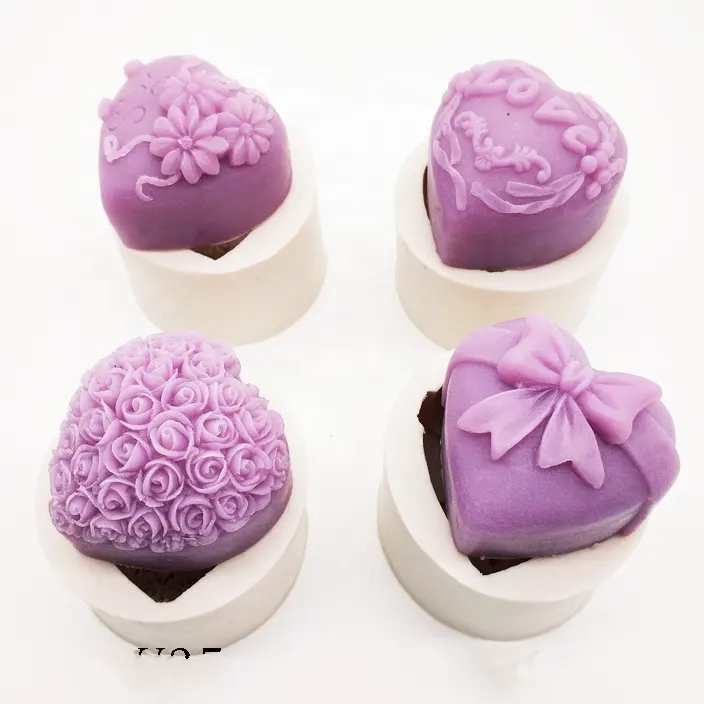 3D silikon sabun kalıp kalp aşk gül çiçek çikolata kalıp mum polimer kil kalıpları el sanatları DIY formları sabun tabanı aracı