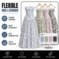 Robe longue corset à imprimé floral personnalisée, sans bretelles, taille basque froncée, vente en gros pour femmes, usine OEM ODM