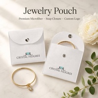 Pochette à bijoux en microfibre personnalisée avec logo en relief, fermeture à bouton-pression, emballage enveloppe pour bague, collier, bracelet, boucles d'oreilles
