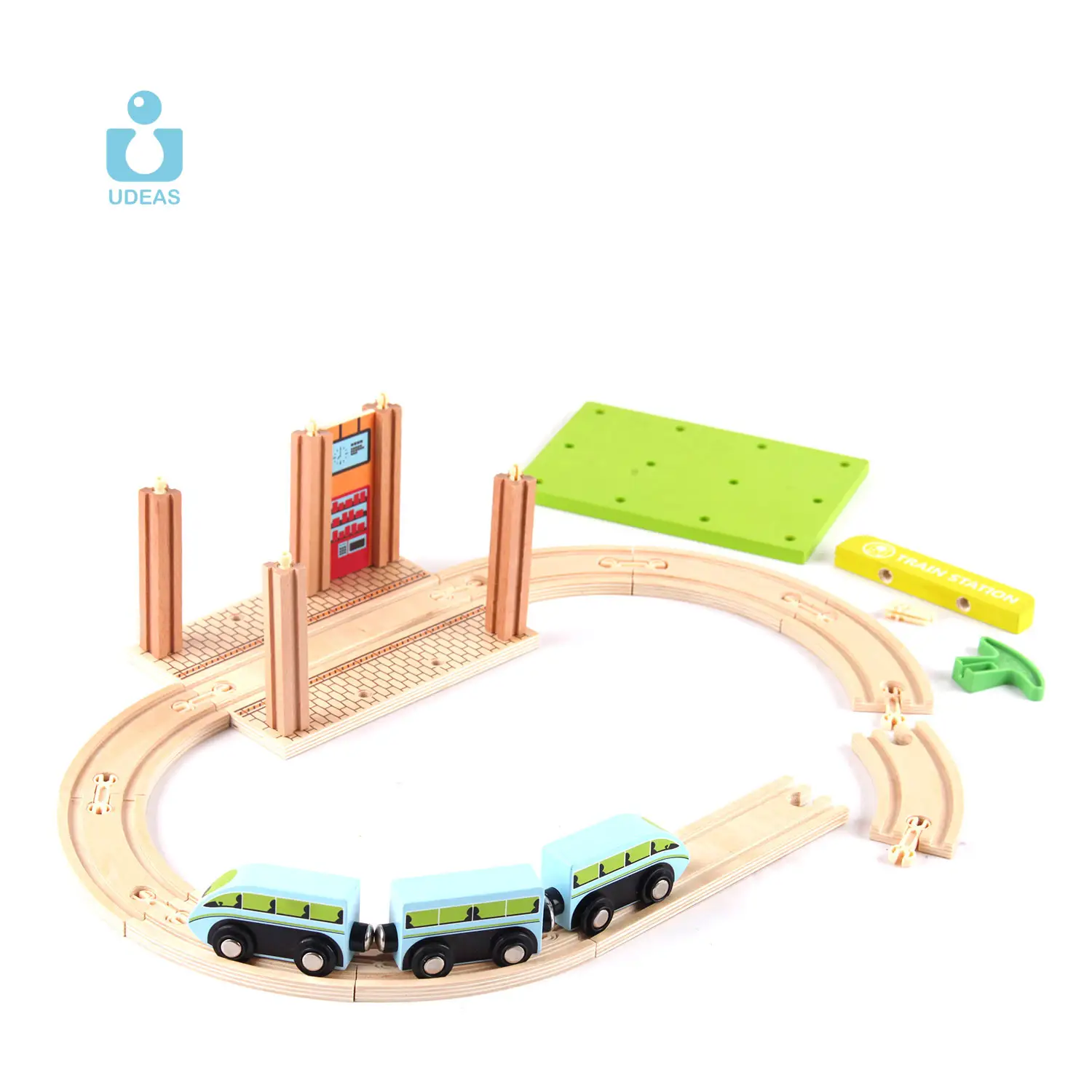 UDEAS Customizable Promotional Gift Colorful Train Station Wooden Bulk Children Antique Blocks