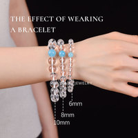 Bracelet Designer en Quartz Clair Naturel et Aigue-marine, Fait Main, Bijou Perlé en Cristal de Guérison pour Femme, Cadeau de Mariage, Jonc