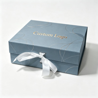 Boîte rigide pliable en kraft avec gaufrage à chaud or, logo personnalisé, ruban, emballage cadeau