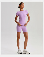 Set Pakaian Olahraga Yoga Lengan Pendek Solid Basic dengan Celana Pendek Pinggang Tinggi untuk Yoga, Olahraga, dan Gym
