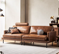 Canapé en cuir pleine fleur huilé et ciré de luxe, style italien moderne vintage minimaliste, fauteuil une place, assise en cuir de vachette premium