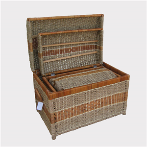 Natural Brown Rustic Surface <b>Large</b> Woven <b>Wicker</b> Hamper with Accent Lid Factory Direct Coastal Kitchen Storage <b>Baskets</b> - Product Image 6