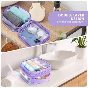 Pochette de beauté transparente personnalisée avec logo, forme carrée, imperméable, pochette de voyage en PVC transparente, fermeture éclair, sac à maquillage avec poignée - Product Image 5