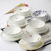Ensemble tasse et soucoupe en porcelaine fine de style Instagram, motif floral japonais, bord doré, 110 ml, pour le thé de l'après-midi printanier