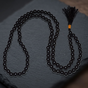 Jap Mala de Ágata Negra, 108 Cuentas Pulidas, Collar de Oración Budista con Borla, Diseño Duradero, Mayorista, Jap Mala Tallado en Piedra Preciosa - Product Image 4