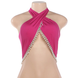 Top Corto de Mujer con Cuello Ajustable con Cordón y Borlas de Cuentas, Nueva Colección Primavera 769 - Product Image 6