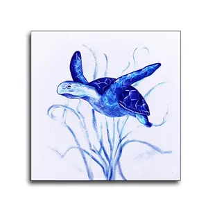 壁画装饰游泳海龟在海中手绘油画艺术品