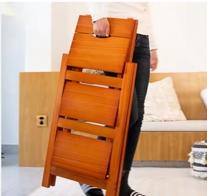 Tabouret échelle <span class=keywords><strong>pliable</strong></span> multifonctionnel Tabouret d'escalier créatif Tabouret <span class=keywords><strong>marche</strong></span> pliant en <span class=keywords><strong>bois</strong></span> à 3 couches Chaise échelle à quatre marches - Product Image 2