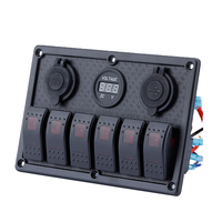 Panneau de commande 5 interrupteurs 12V LED étanche avec prise allume-cigare USB et voltmètre pour bateau ou véhicule tout-terrain