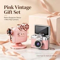 Mini appareil photo numérique de poche rétro à écran rabattable, style vintage, 1080P HD, ornements thématiques, fait main, imprimé UV, coffret cadeau
