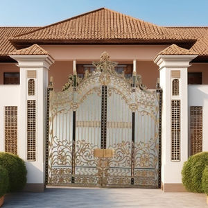 Puerta Principal de Hierro Forjado de Lujo con Acabado en Hoja de Oro |   Puerta de Seguridad de Entrada para Villa Personalizada al por Mayor - Product Image 1