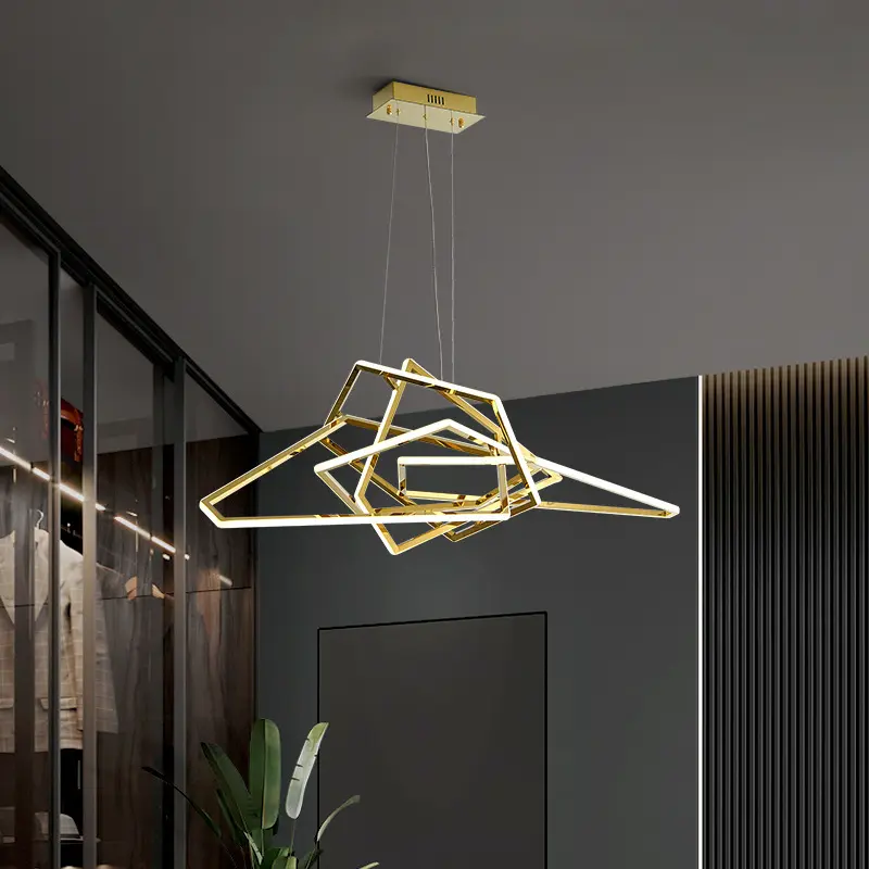 Venta caliente araña Lámpara colgante de acero inoxidable LED geométrico perfilado arte minimalista sala de estar dormitorio lámparas Nórdicas