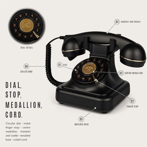 Vintage Black Rotary Dial Telephone Antique Corded <b>Phone</b> with Gold Accents Coiled Cord - Product Image 2