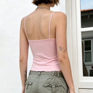 Débardeur Femme Rose à Imprimé Floral, Style Club Sexy, en Maille Respirante, Écologique, Séchage Rapide, Bretelles Fines, Froncé à l'Avant, Logo - Product Image 6