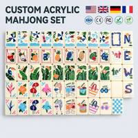 Jeu de tuiles de Mahjong personnalisées de 36 mm, 160 tuiles, jaunes, bleues, blanches, en acrylique gravé, pour jeu de Mahjong américain classique pour adultes