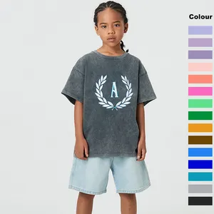 Custom Boys And Girls Clothes Wholesale 270g Short-sleeved Washed Cotton T-shirt Vintage Style Teenage T-shirt Printing 2024