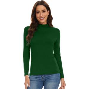 Vente en gros de chemisiers pour femmes à col roulé, manches longues, viscose de bambou, coupe ajustée, tailles S-XXL - Product Image 3