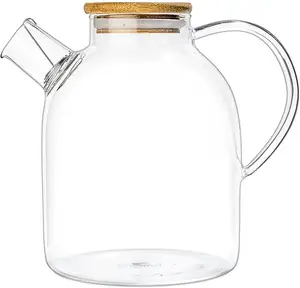 Bollitore per tè in vetro borosilicato alto e brocca per acqua in vetro con coperchio in bambù e bocca grande che può filtrare