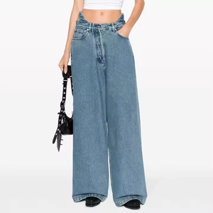 Nouveau Jean Femme 2026 <span class=keywords><strong>Bleu</strong></span> Délavé Uni – Jean Décontracté Taille Haute Ample pour Femme - Product Image 5
