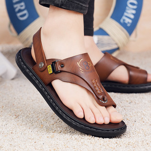 T-Strap Sandals Men Genuine Leather Rubber Outsole Anti Slip Open Toe Casual <b>Beach</b> <b>Shoes</b> Summer Style - Product Image 2