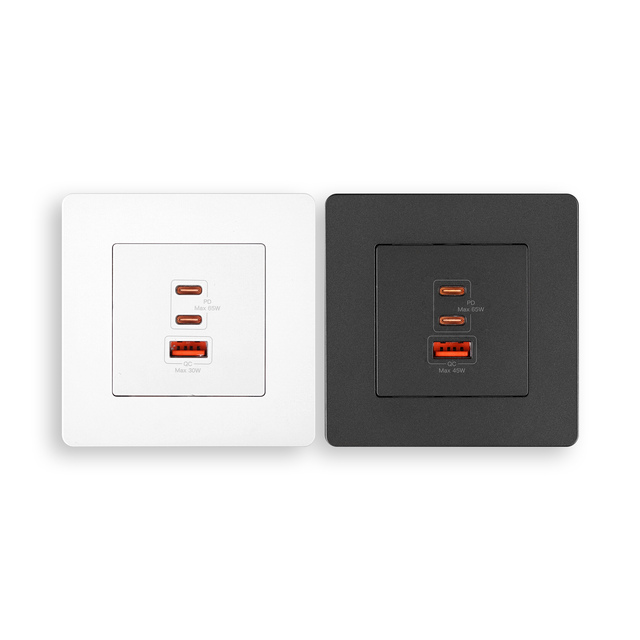 65W GaN Wall Charger with PD3.0 Fast Charging, Type-C USB-A Outlet Socket, Over-Temperature Protection